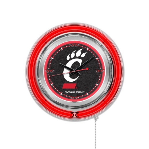 Cincinnati Double Neon Ring, Logo Clock By Holland Bar Stool Company