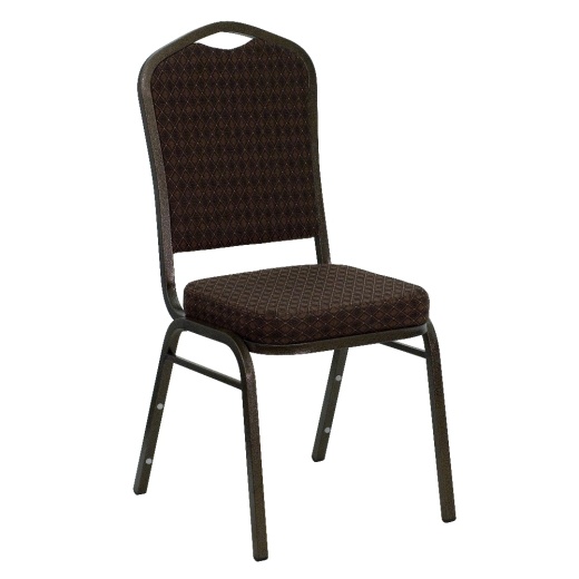 Hercules Series Crown Back Stacking Banquet Chair In Brown Patterned Fabric Gold Vein Frame