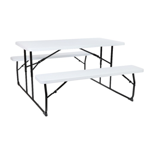 Instafold White Wood Grain Folding Picnic Table And Benches 4.5 Foot Folding Table