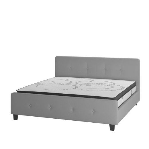 Tribeca King Size Tufted Upholstered Platform Bed In Light Gray Fabric With 10 Inch Certipurus Certified Pocket Spring Mattress