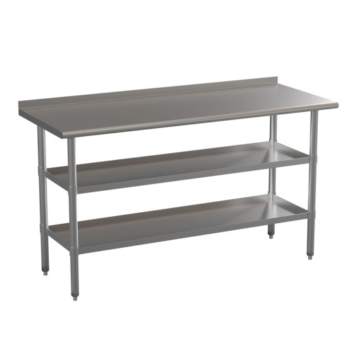 Randolph Stainless Steel 18 Gauge Work Table With 1.5" Backsplash And 2 Undershelves 60"W X 24"D X 36"H, Nsf