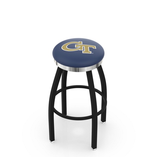 L8b2c Black Wrinkle Georgia Tech Swivel Bar Stool With Chrome Accent Ring By Holland Bar Stool Company