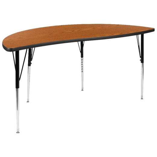 Wren 60" Half Circle Wave Flexible Collaborative Oak Thermal Laminate Activity Table Standard Height Adjustable Legs