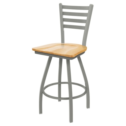 Xl 410 Jackie Swivel Stool With Anodized Nickel Finish And Natural Oak Seat