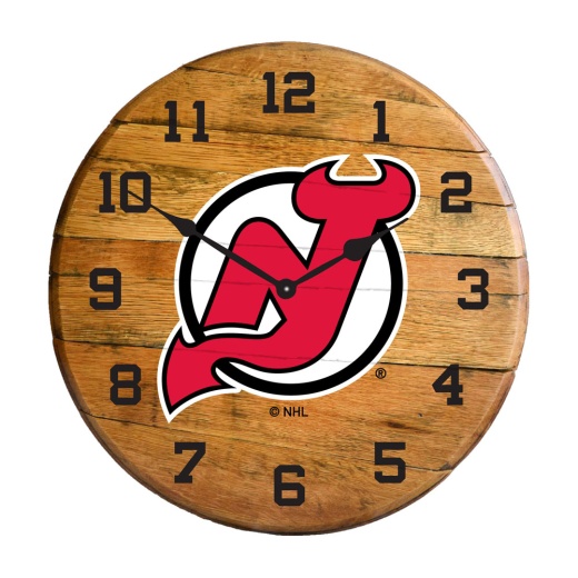 Jersey Devils Oak Barrel Clock