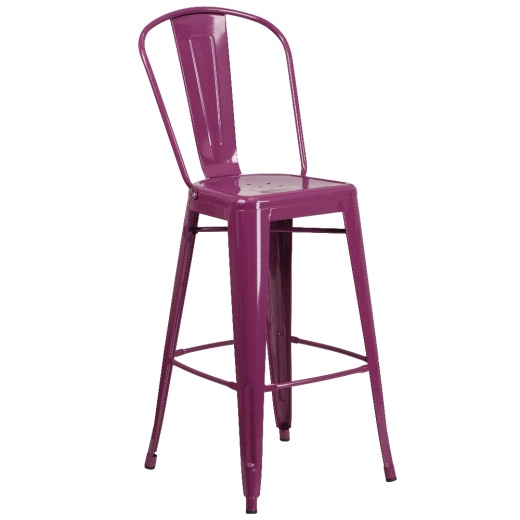 Cindy Commercial Grade 30" High Purple Metal Indooroutdoor Barstool With Back
