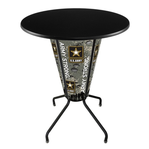 L218 United States Army 42" Tall 36" Indoor/Outdoor Black Steel Top Lighted Pub Table With Black Wrinkle Finish