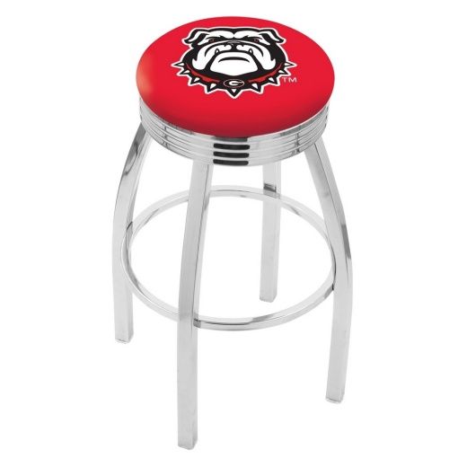 L8c3c Chrome Georgia "Bulldog" Swivel Bar Stool With 2.5" Ribbed Accent Ring By Holland Bar Stool Company