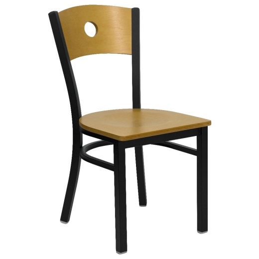Hercules Series Black Circle Back Metal Restaurant Chair Natural Wood Back & Seat