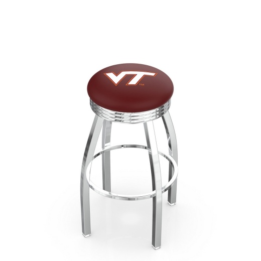 L8c3c Chrome Virginia Tech Swivel Bar Stool With 2.5" Ribbed Accent Ring By Holland Bar Stool Company