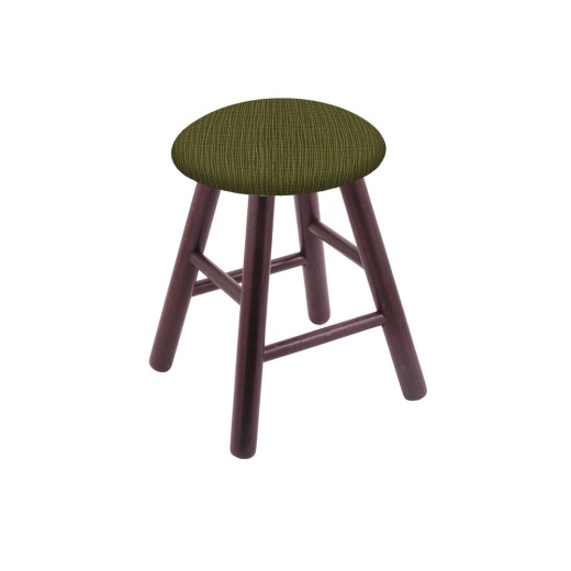 Oak Round Cushion Swivel Stool With Smooth Legs, Dark Cherry Finish, And Graph Parrot Seat