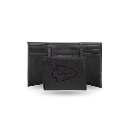 Chiefs Laser Engraved Black Trifold Wallet