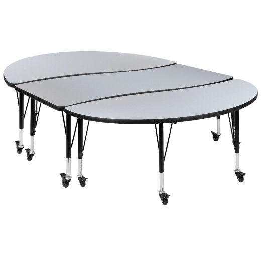 Emmy 3 Piece Mobile 86" Oval Wave Flexible Grey Thermal Laminate Activity Table Set Height Adjustable Short Legs