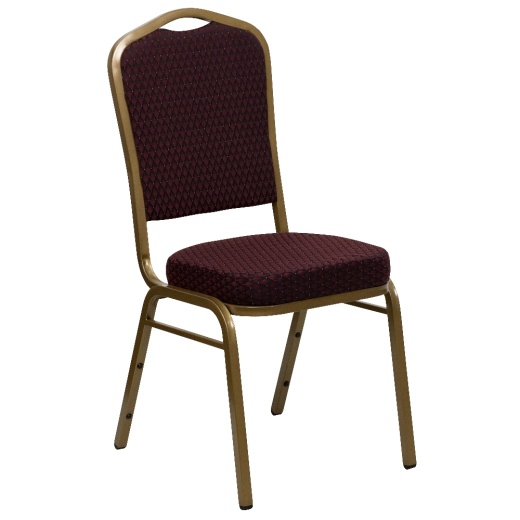 Hercules Series Crown Back Stacking Banquet Chair In Burgundy Patterned Fabric Gold Frame