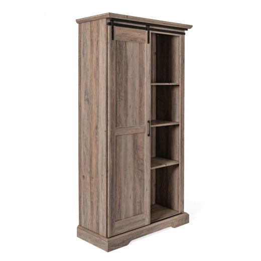 Harrison 36" Wide Rustic Farmhouse Storage Cabinet Bookcase With Sliding Barn Door And 4 Adjustable And 2 Fixed Shelves In Graywash