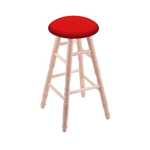 Maple Round Cushion Swivel Stool With Turned Legs, Natural Finish, And Canter Red Seat