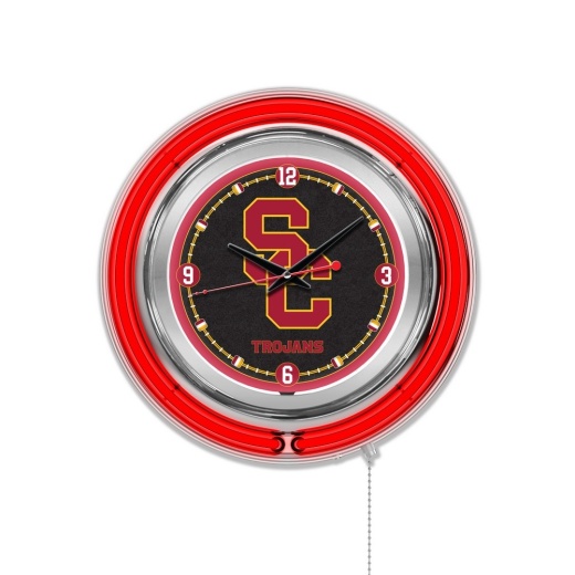 Usc Trojans Double Neon Ring, Logo Clock By Holland Bar Stool Company