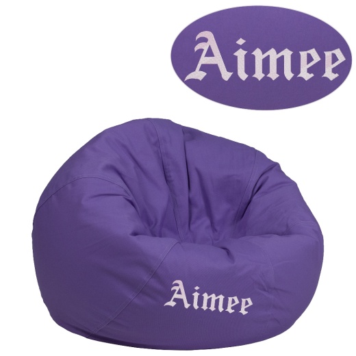 Dillon Personalized Small Solid Purple Bean Bag Chair For Kids And Teens