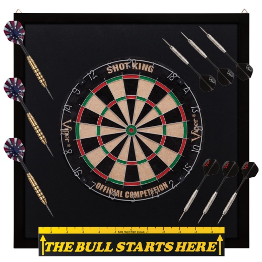 Viper Shot King Sisal Dartboard, Dartboard Backboard, "The Bull Starts Here" Throw Line Marker & Elite Steel Tip Darts