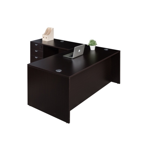 Boss Office Products 66 Inch Executive Lshape Corner Desk With Box/Box/File Storage Pedestal, Mocha ((N102,N196,N166)Mocha)