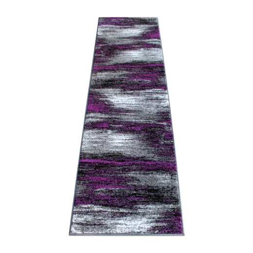 Rylan Collection 2' X 7' Purple Abstract Area Rug Olefin Rug With Jute Backing For Hallway, Entryway, Bedroom, Living Room