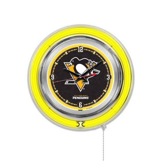 Pittsburgh Penguins Double Neon Ring, Logo Clock By Holland Bar Stool Company