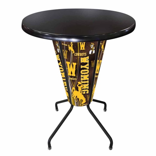 L218 University Of Wyoming 42" Tall 36" Indoor/Outdoor Black Steel Top Lighted Pub Table With Black Wrinkle Finish