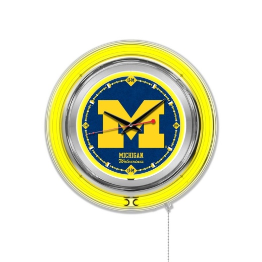 Michigan Double Neon Ring, Logo Clock By Holland Bar Stool Company