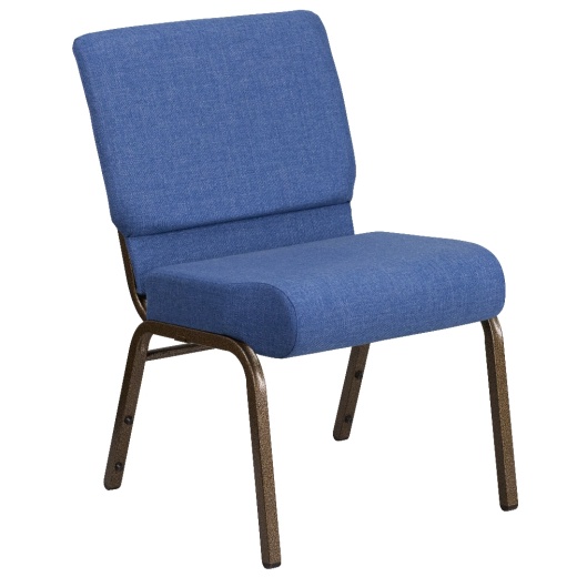 Hercules Series 21''W Stacking Church Chair In Blue Fabric Gold Vein Frame
