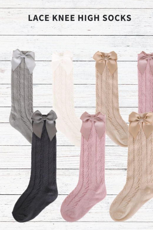 Lace Cable Bow Knee High Socks - Dark Grey Sock-2207 A40-2-2