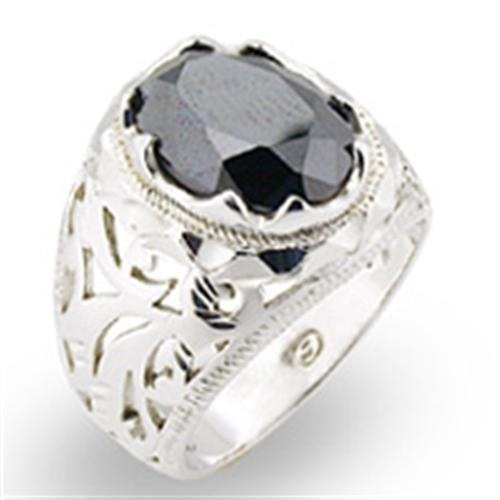 Polished 925 Sterling Silver Ring With Aaa Grade Cz In Jet