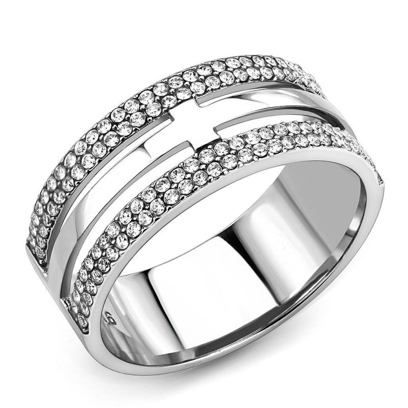 Da366 - High Polished (No Plating) Stainless Steel Ring With Aaa Grade Cz In Clear