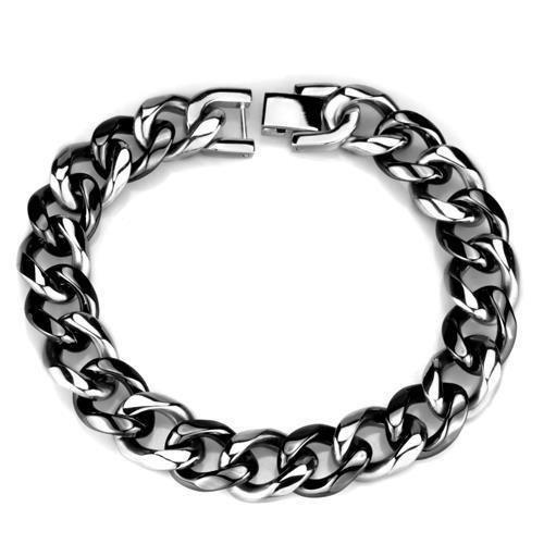 3W1000 - High Polished (No Plating) Stainless Steel Bracelet With Ceramic In Jet - 8.5"