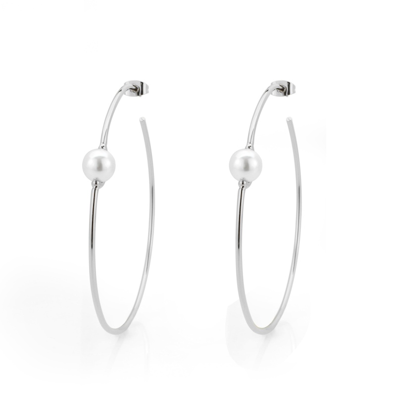 3W1769 - Imitation Rhodium Brass Earring With Synthetic In White - N/a