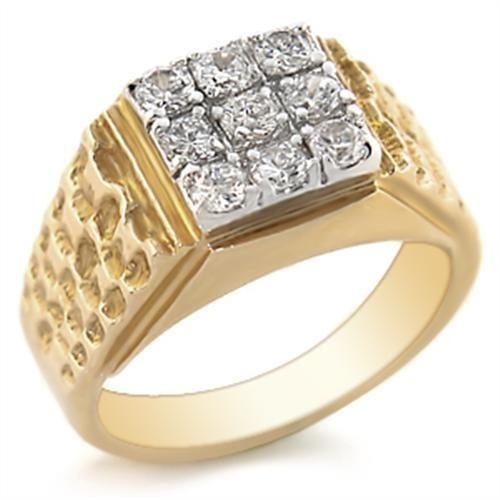 Gold+Rhodium Brass Ring With Aaa Grade Cz In Clear