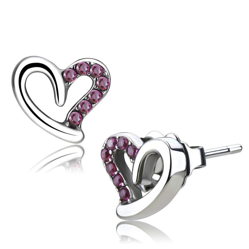 High Polished (No Plating) Stainless Steel Earrings With Aaa Grade Cz In Ruby