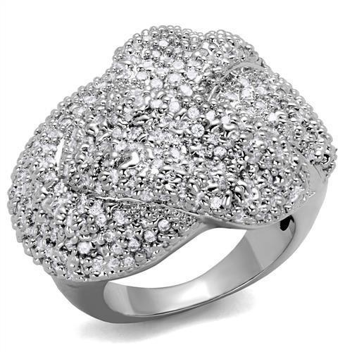 3W1078 - Rhodium Brass Ring With Aaa Grade Cz In Clear