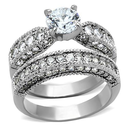 Tk1318 - High Polished (No Plating) Stainless Steel Ring with AAA Grade CZ in Clear