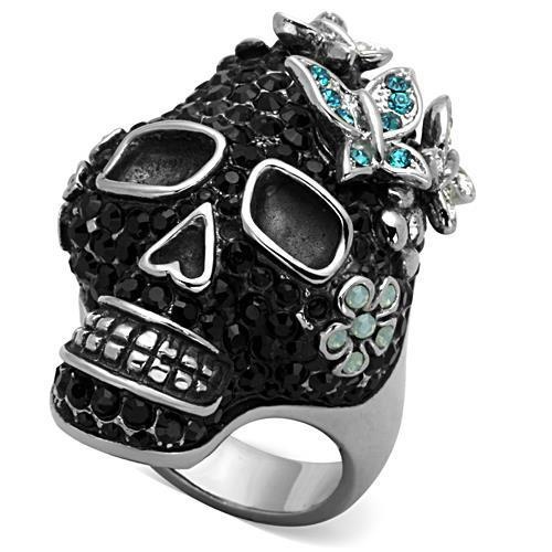 Alamode Tk1342 - High Polished (No Plating) Stainless Steel Ring With Top Grade Crystal In Multi Color