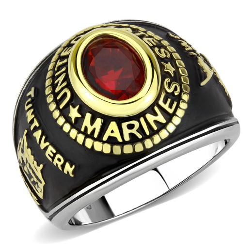 Alamode Tk3723 - Two-Tone IP Gold Stainless Steel Ring with Synthetic Glass in Red Series