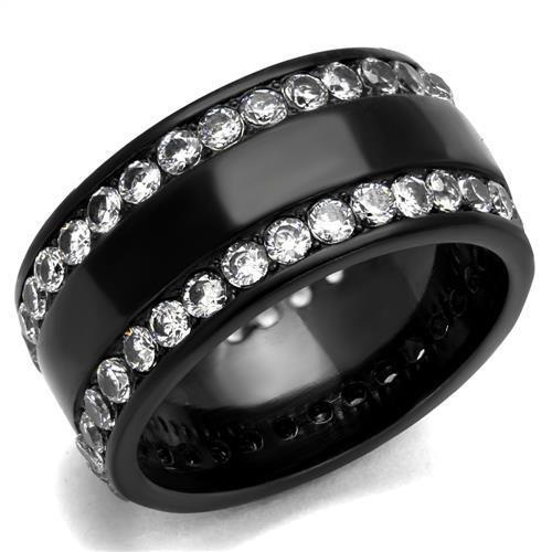 Alamode Tk2290 - IP Black Stainless Steel Ring with AAA Grade CZ in Clear