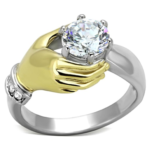 Alamode Tk1324 Two-Tone Ip Gold Stainless Steel Ring with AAA Grade CZ in Clear