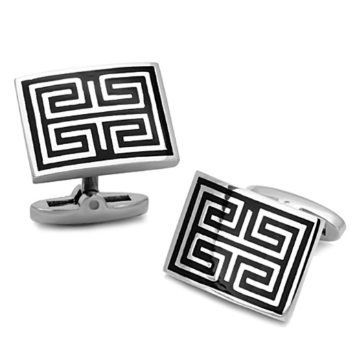 Alamode High Polished (No Plating) Stainless Steel Cufflink With Epoxy In Jet