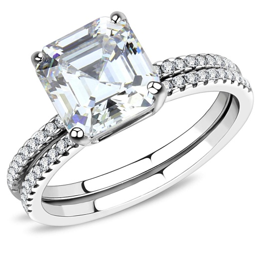 Alamode Da065 High Polished Stainless Steel Ring with Cubic in Clear