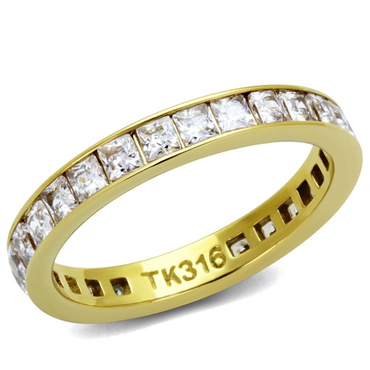 Alamode Tk2344g - IP Gold (Ion Plating) Stainless Steel Ring with AAA Grade CZ in Clear