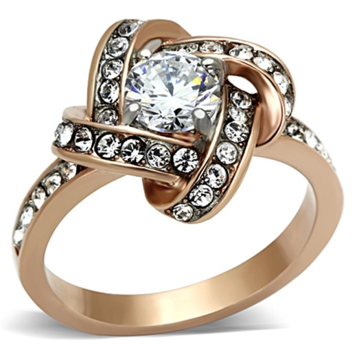 Tk1166 - Two-Tone Ip Rose Gold Stainless Steel Ring with AAA Grade CZ in Clear