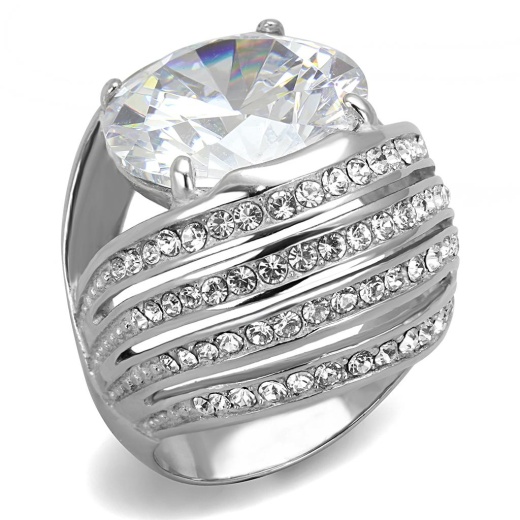 Alamode Tk3263 - High Polished Stainless Steel Ring with AAA Grade CZ in Clear