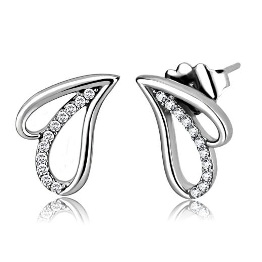 High Polished Stainless Steel Earrings with AAA Grade CZ in Clear by Alamode