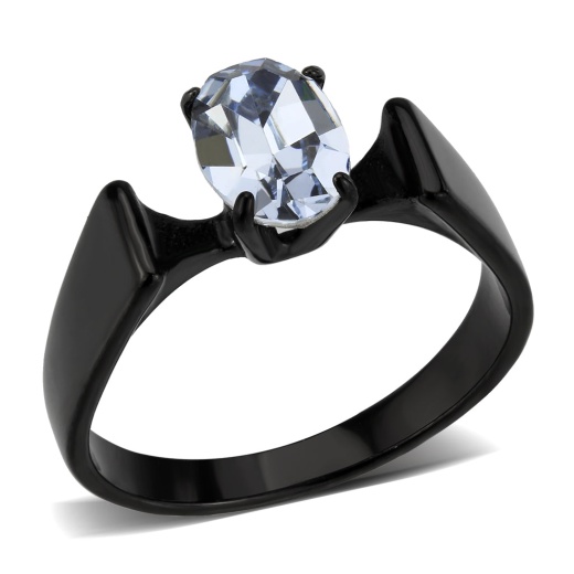 Alamode Tk3740 IP Black Stainless Steel Ring with Top Grade Crystal in Aquamarine