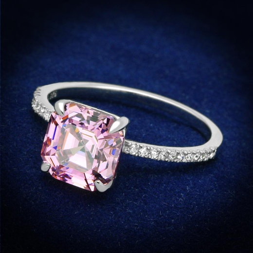 Alamode Ts179 Rhodium 925 Sterling Silver Ring With Cubic Zirconia in Rose